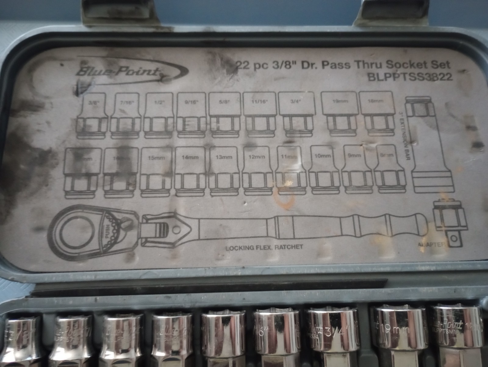 Blue-Point BLPPTSS3822 22pc 3/8″ Drive Pass Thru Socket Set