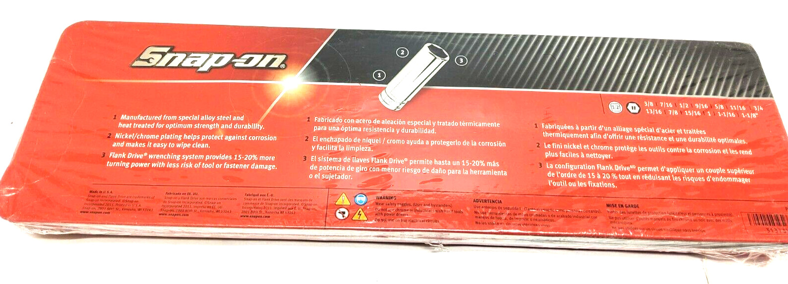 New Snap-on™ 1/2″ drive 6-point DEEP socket SET 3/8″ thru 1 1/8″ 313TSYA Unused