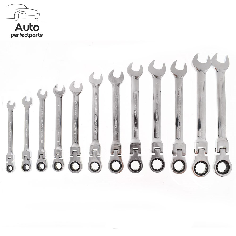 12PCS Flexible Head Ratcheting Spanner Auto Wrench 8-19mm Combination Tools Kit