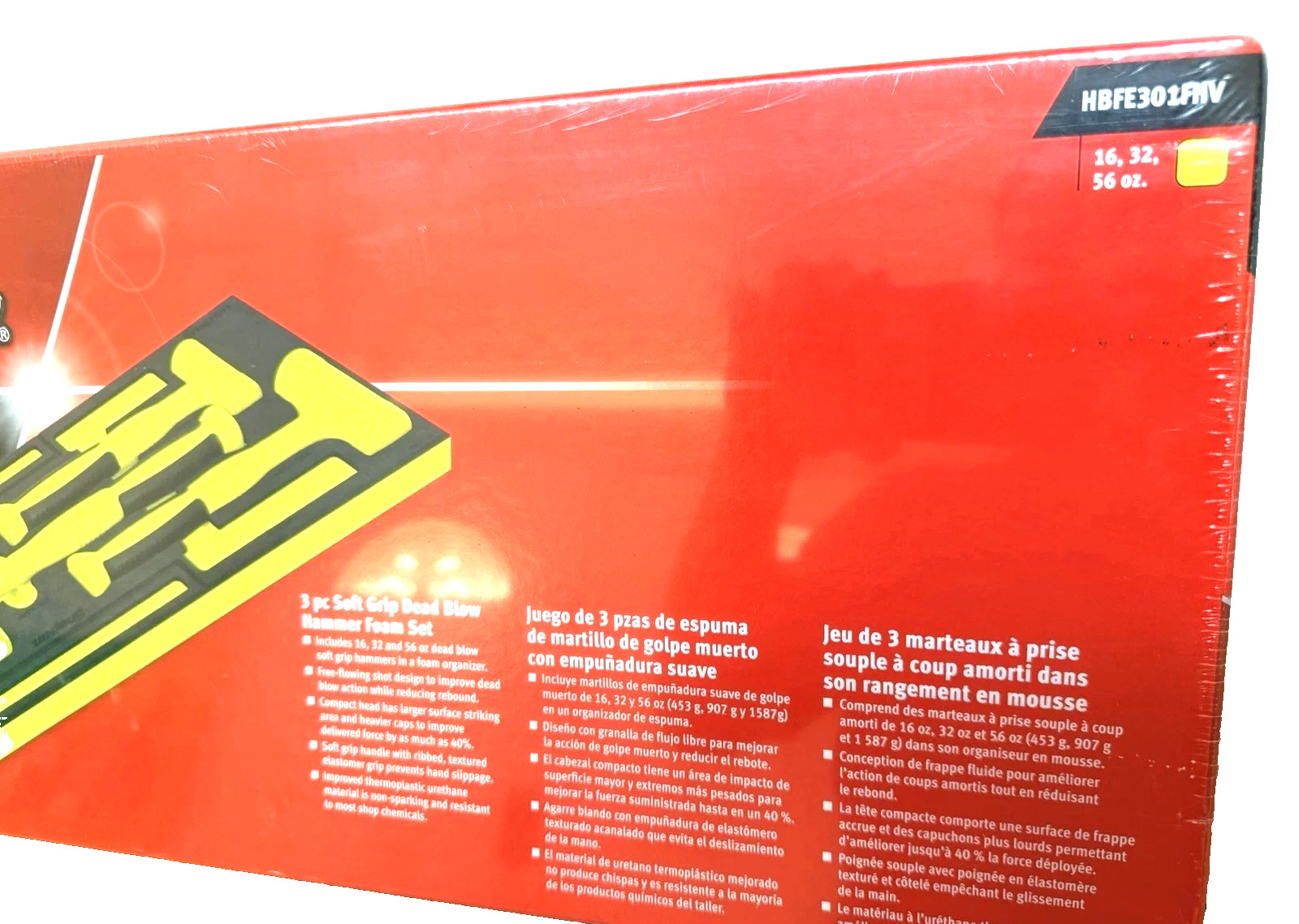 New Snap-on™ HBFE301FHV 16 32 56 oz Orange Dead Blow Hammer Foam Set HBFE16