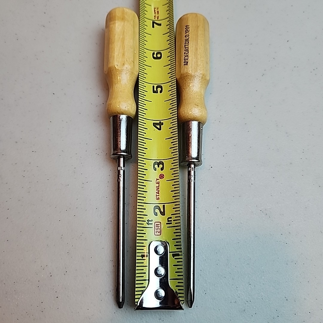 x2 Apex Dayton 1201 Phillips Screwdrivers Wood Handle Super USA Made #1 Vintage