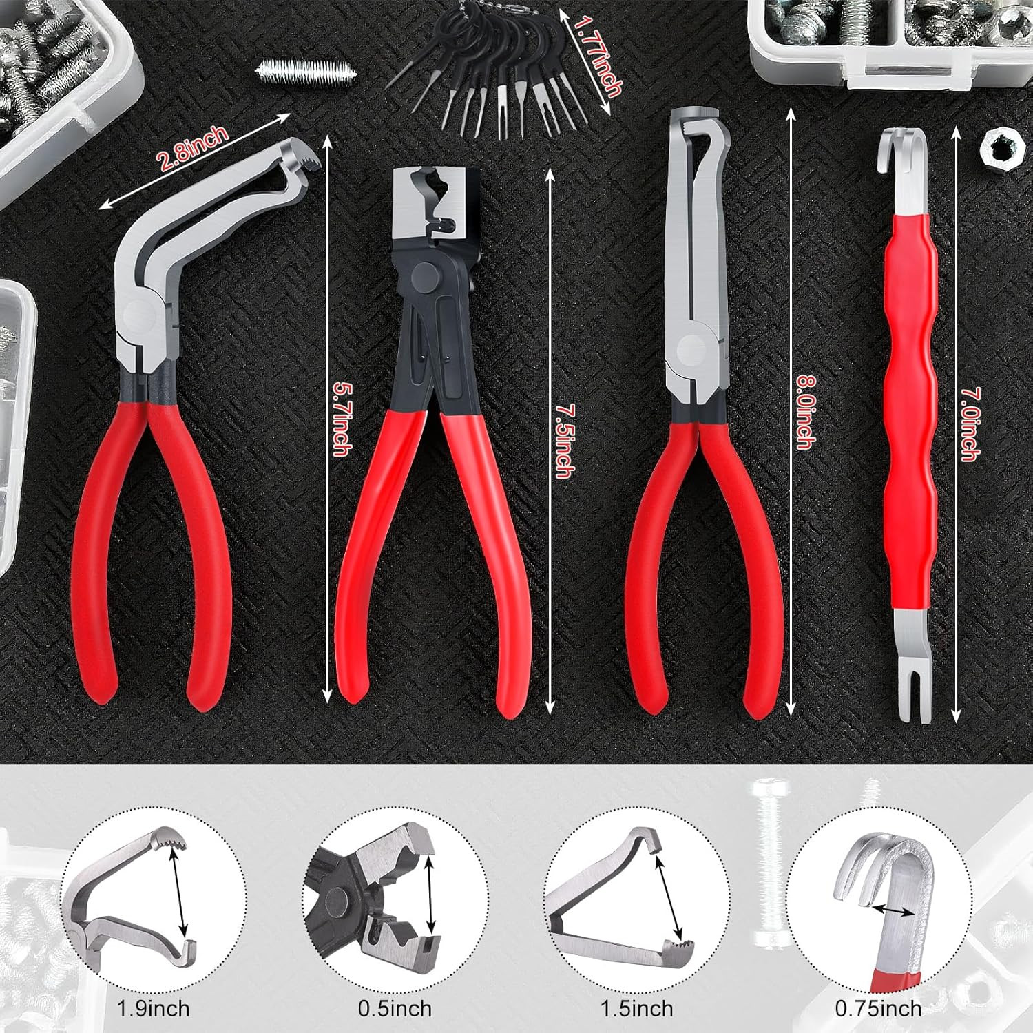 4Piece Automotive Electrical Disconnect Pliers with 8 Terminal Removal Tools Kit