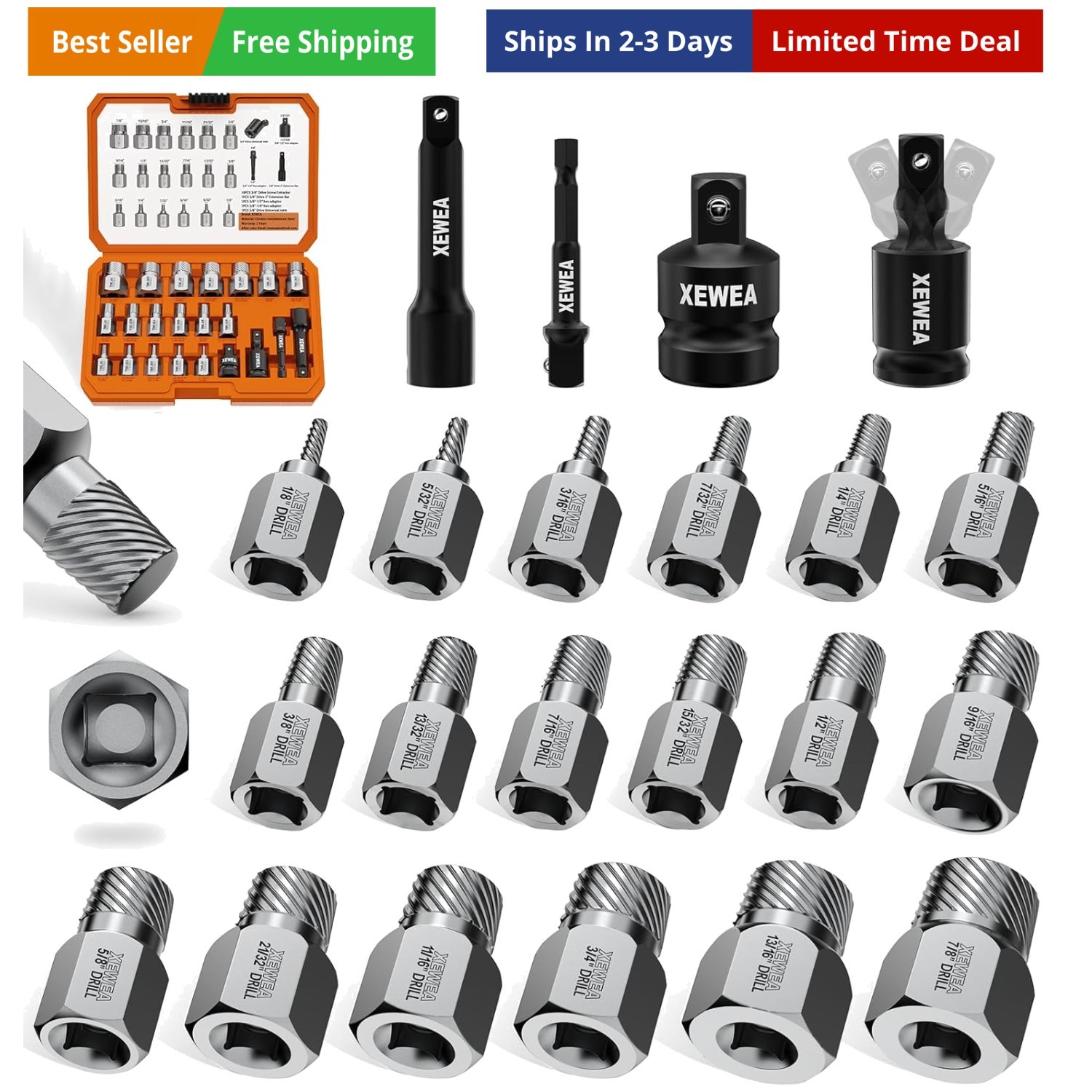 22PCS 3/8″ Drive Screw Extractor Set, Multi-Spline Easy Out Bolt Remover Kit …