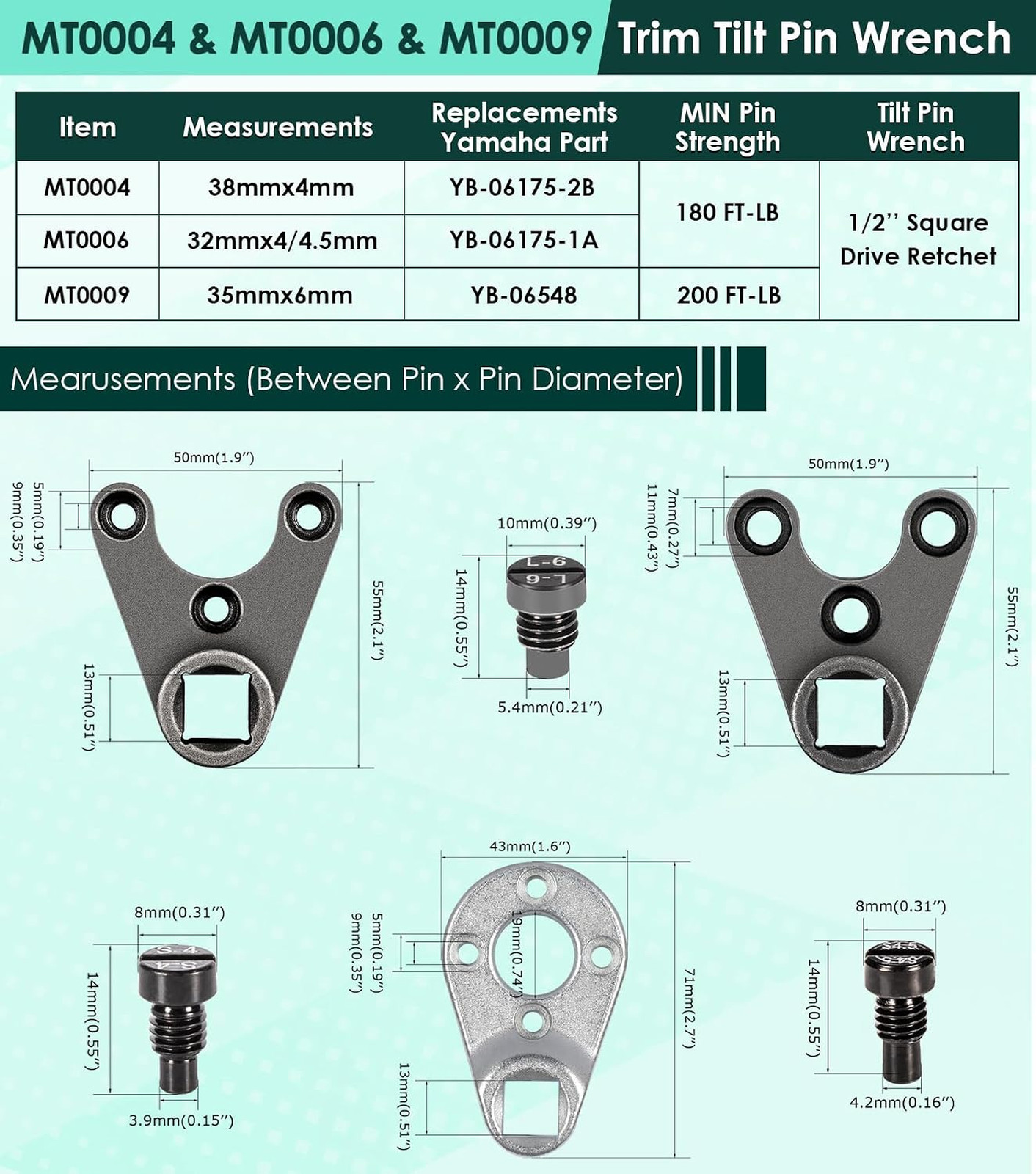 Trim Tilt Pin Wrench Set MT0004 MT0006 MT0009 for Yamaha Suzuki Johnson Evinrude