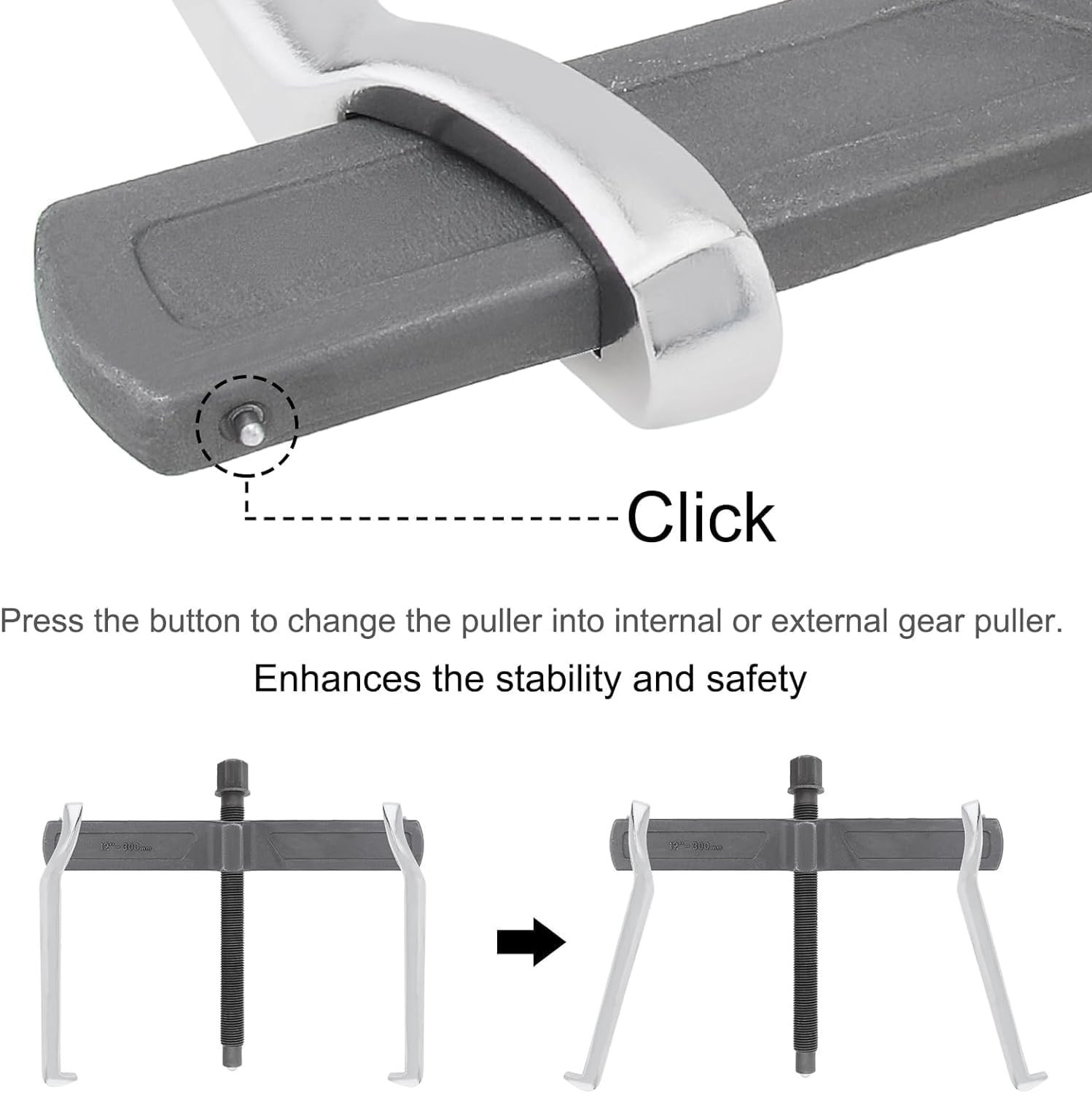 Versatile 12-Inch Reversible Gear Puller for Damage-Free Removal of Components
