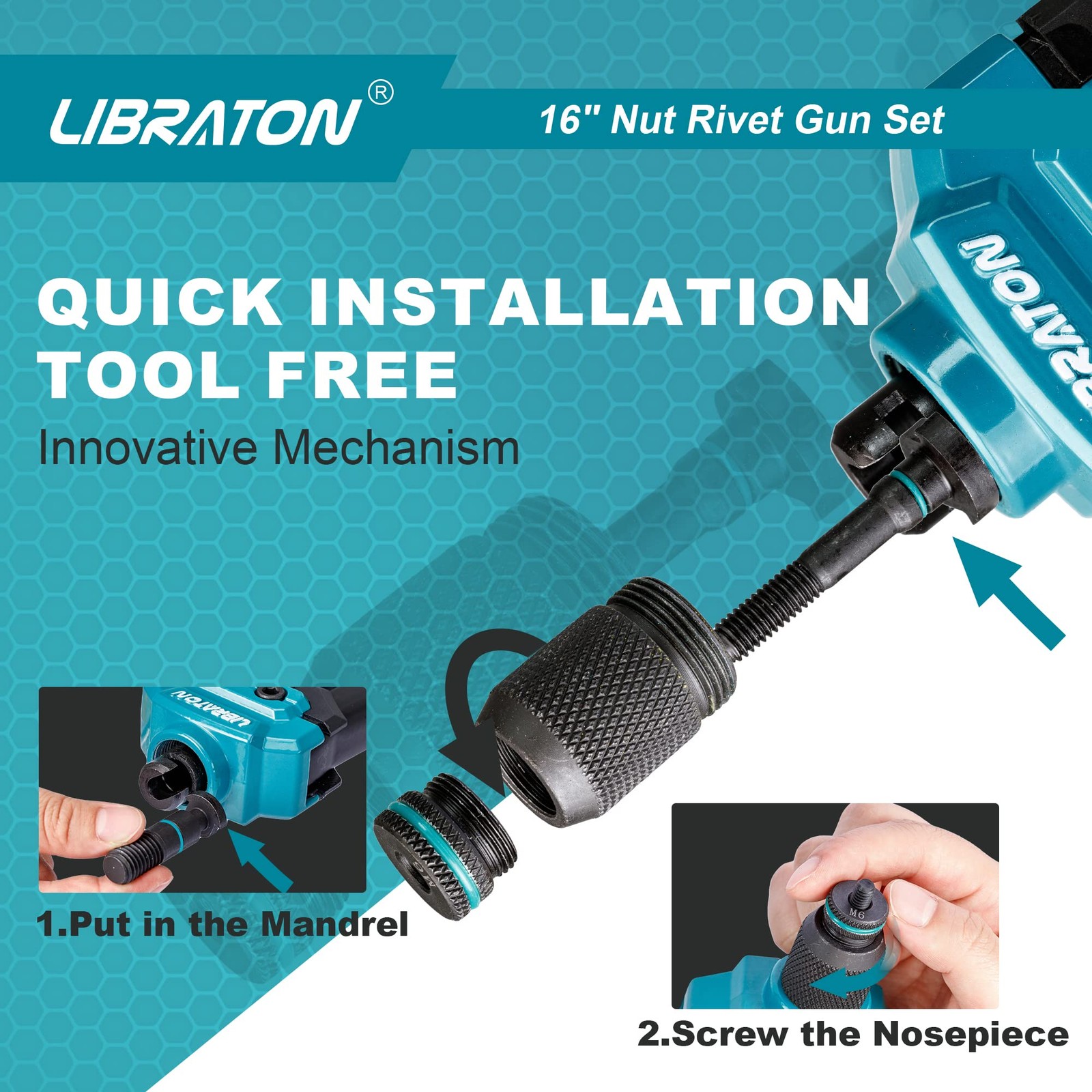 LIBRATON 16″ Rivet Nut Tool, Gun, Hand Heavy-duty Tool