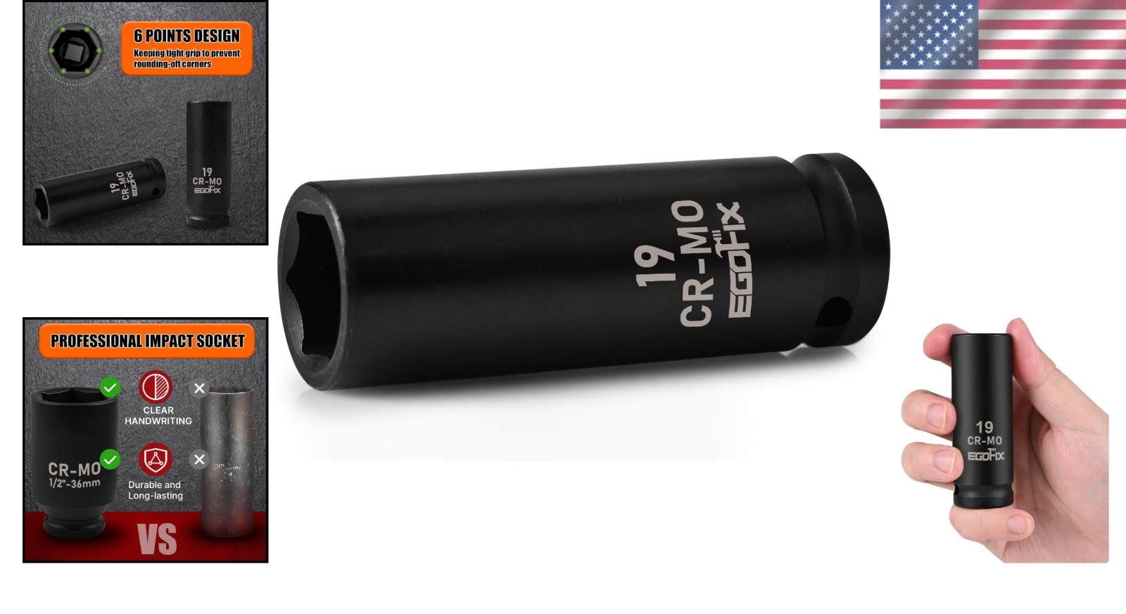 19mm 1/2″ Drive Chrome Molybdenum Socket – Laser-Etched for Quick Identification