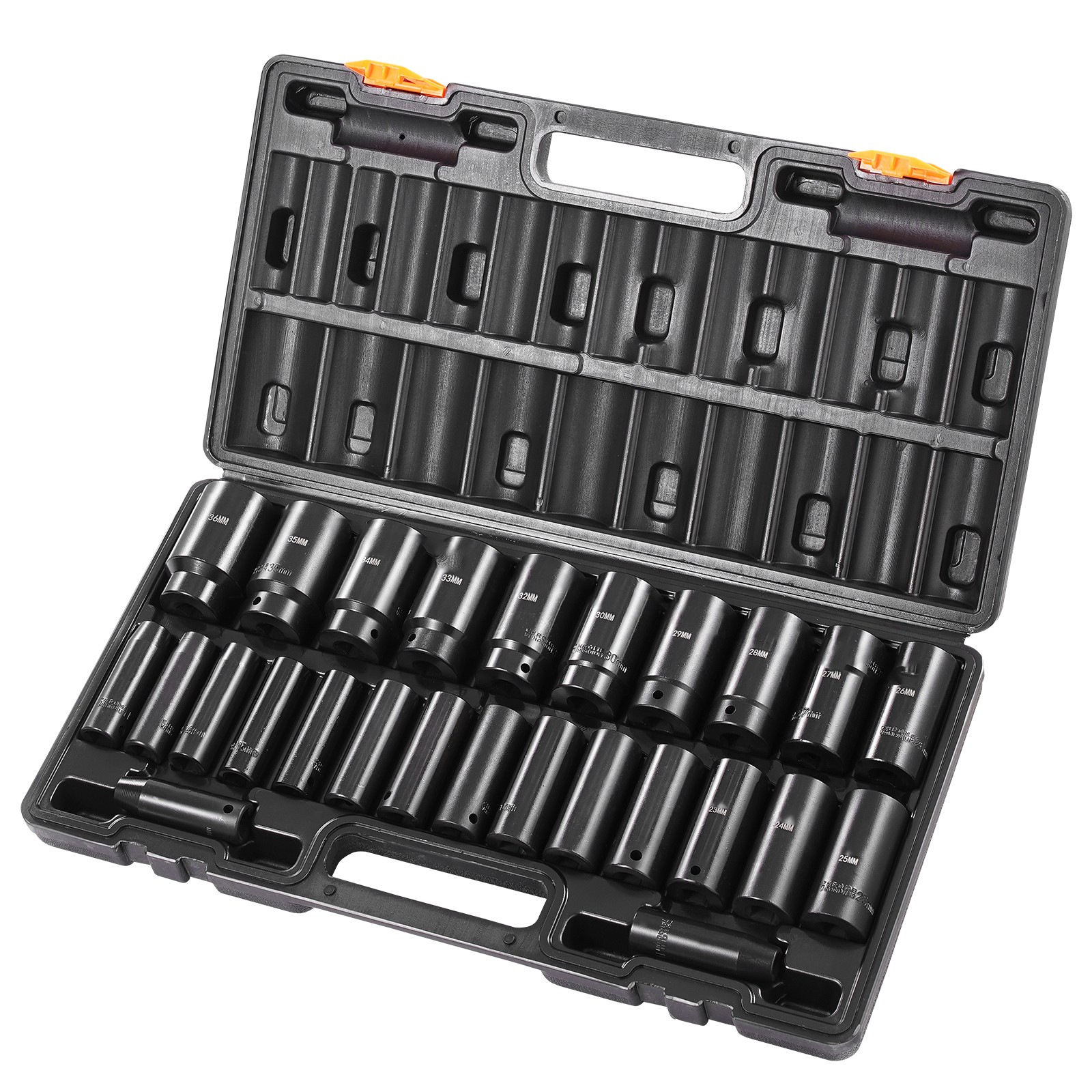 VEVOR Impact Sockets Set 1/2Inch Drive 26 PCS Metric 10mm-36mm Deep 6-Point Set