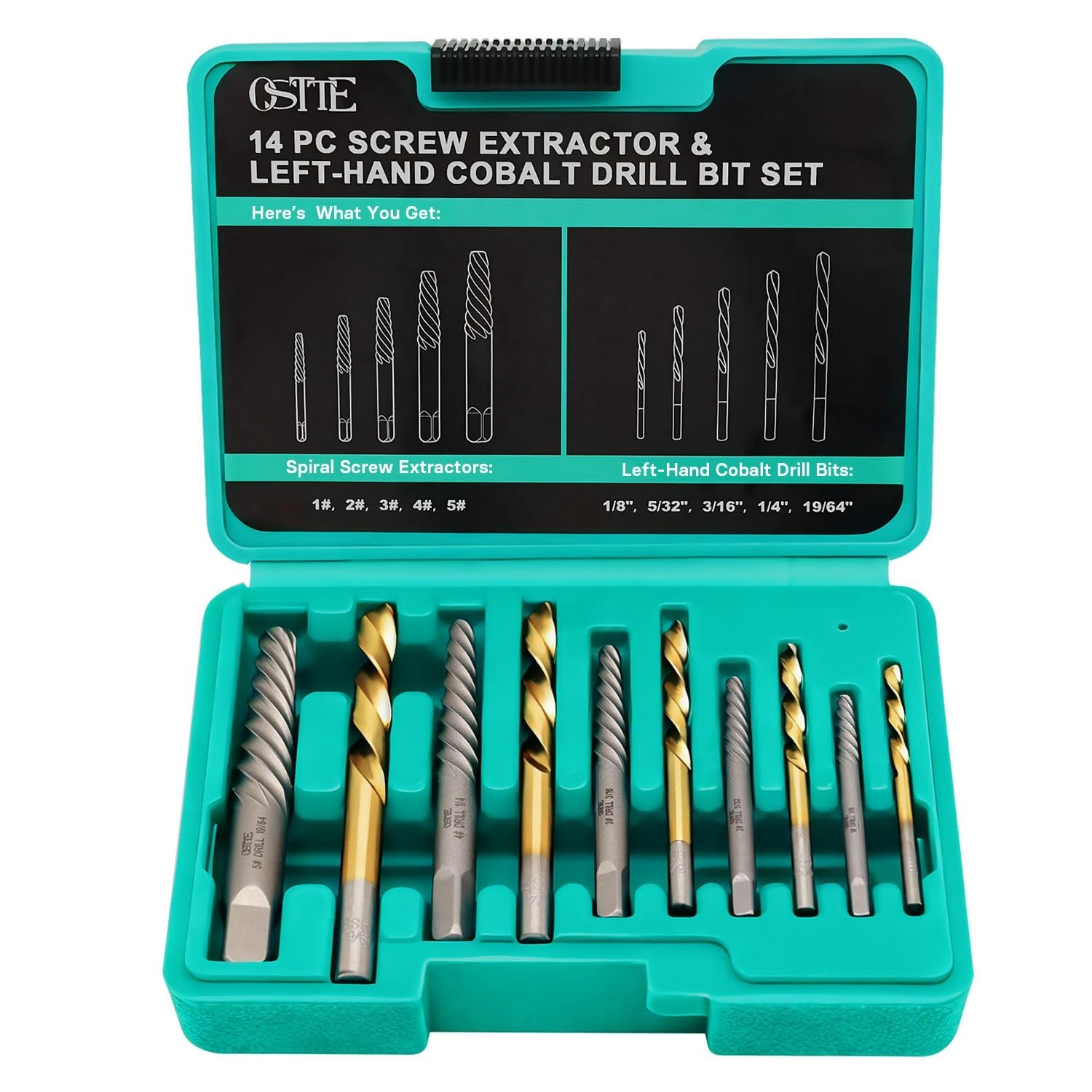 14-Piece Screw/Bolt Extractor Kit – Heavy Duty HSS & Cr-Mo Steel for Stripped…