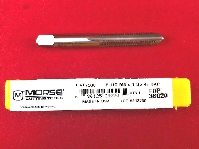 M8 X 1.0 8MM Plug Tap Morse MT3838020 HSS Hand Tap USA D5 Metric
