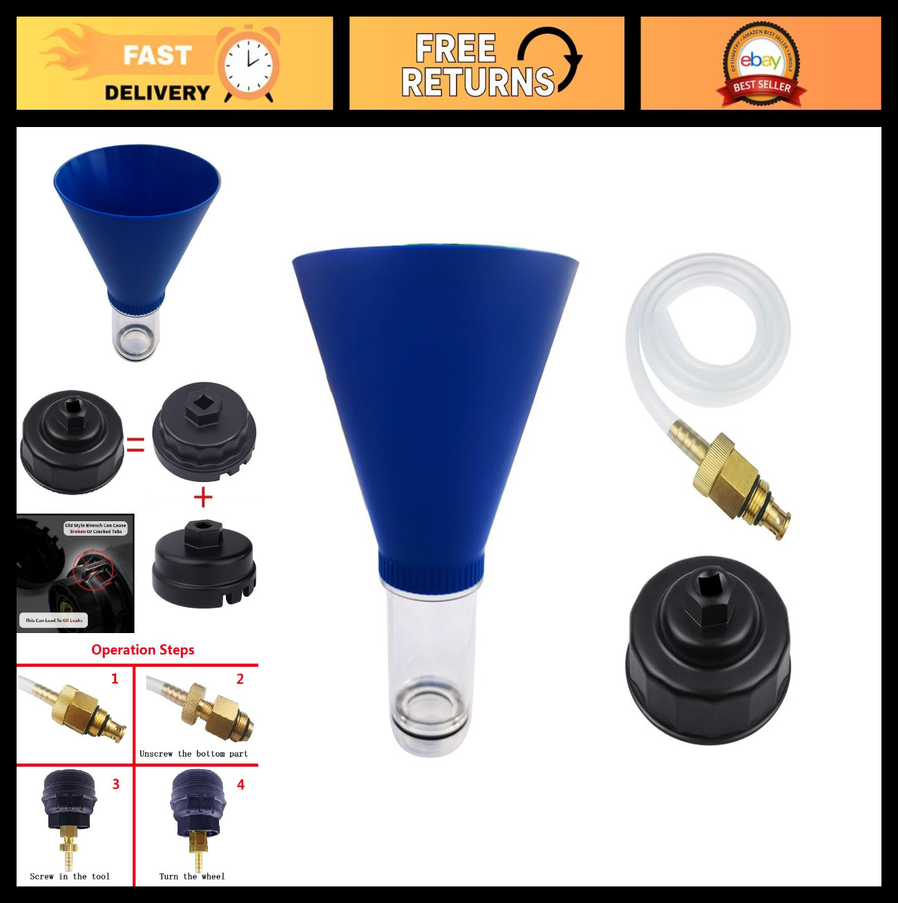 Oil Filter Wrench & Drain Tool Kit – Advanced Threaded Oil Funnel for Toyota, Le