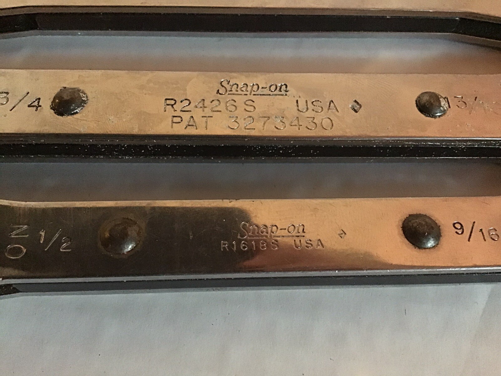 Snap on 4 double box end ratchet wrenchs 12,13,14,15 mm 1/2, 9/16, 3/4, 13/16