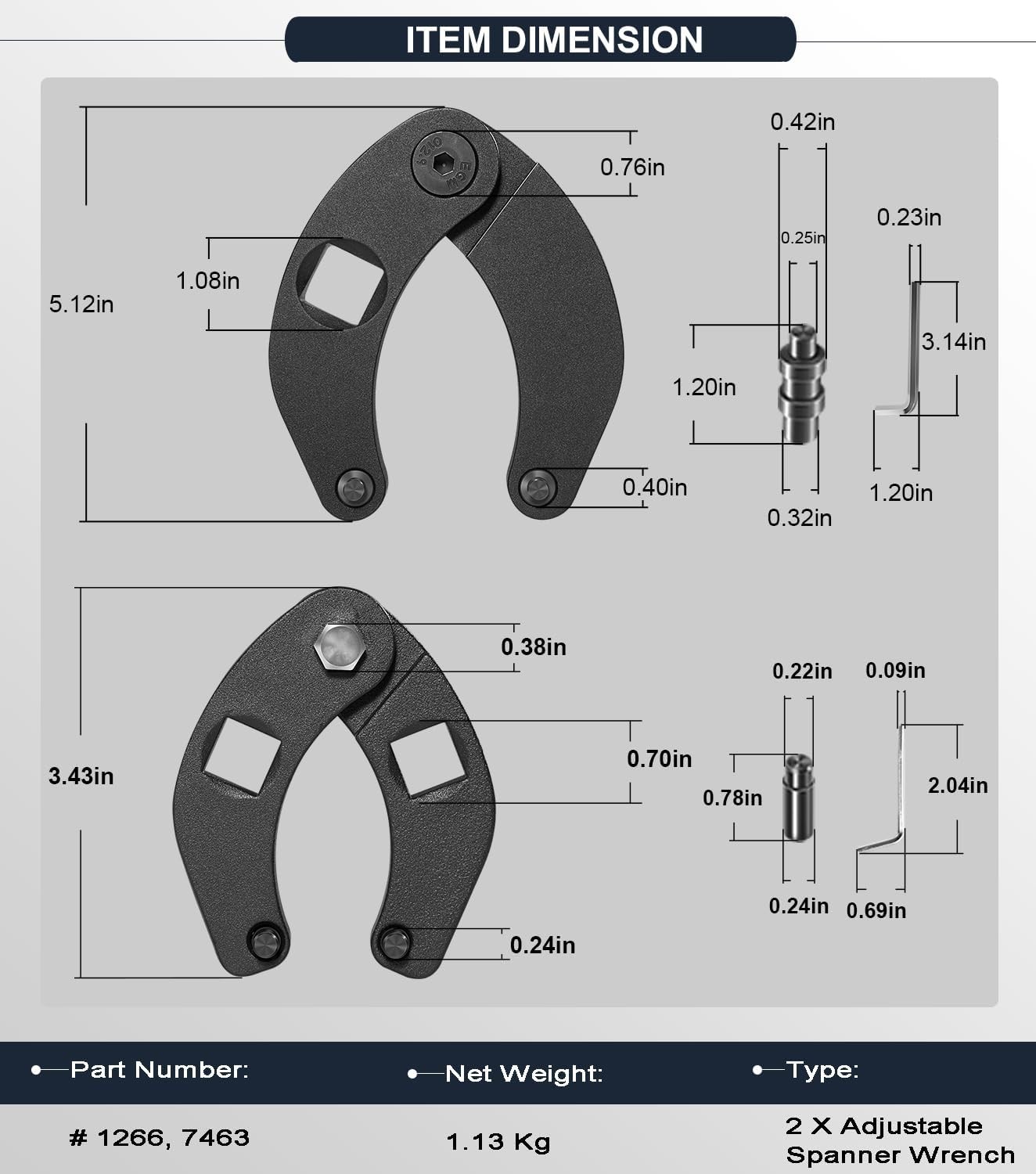 1266 Adjustable Gland Nut Wrench +7463 Spanner Tool Set for Hydraulic Cylinders