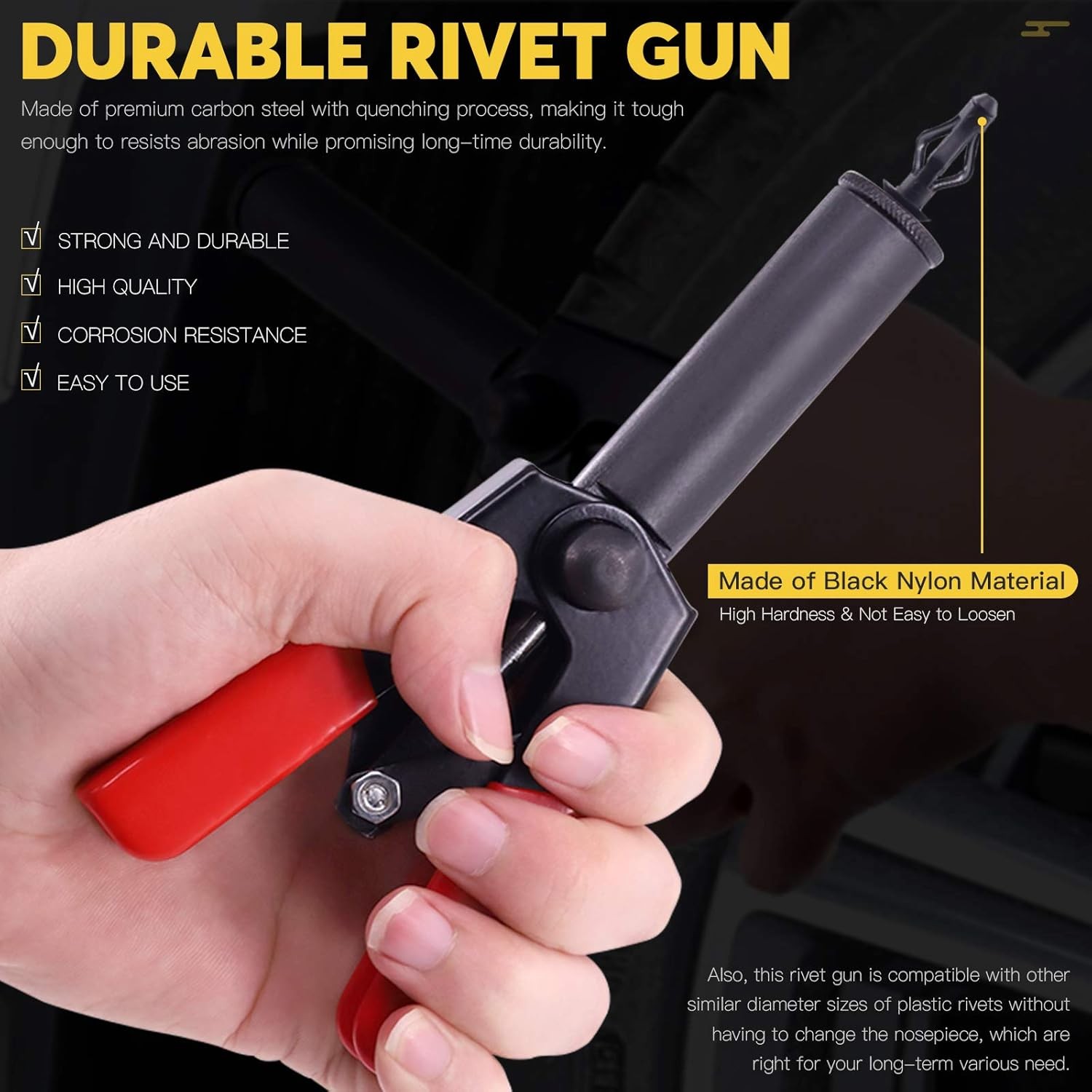 42-Piece Plastic Rivet Gun Set, Includes 40 Nylon Blind Rivets in 4 Sizes