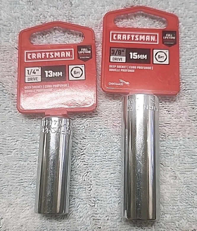 New Craftsman 1/4″ 13MM & 3/8″ 15MM 6 Point Deep Socket CMMT44411 & CMMT44432