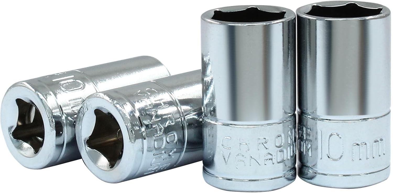 1/4-Inch Drive 10mm 6-Point Shallow Socket, Metric, Cr-V Chrome-vanadium 4 Pcs