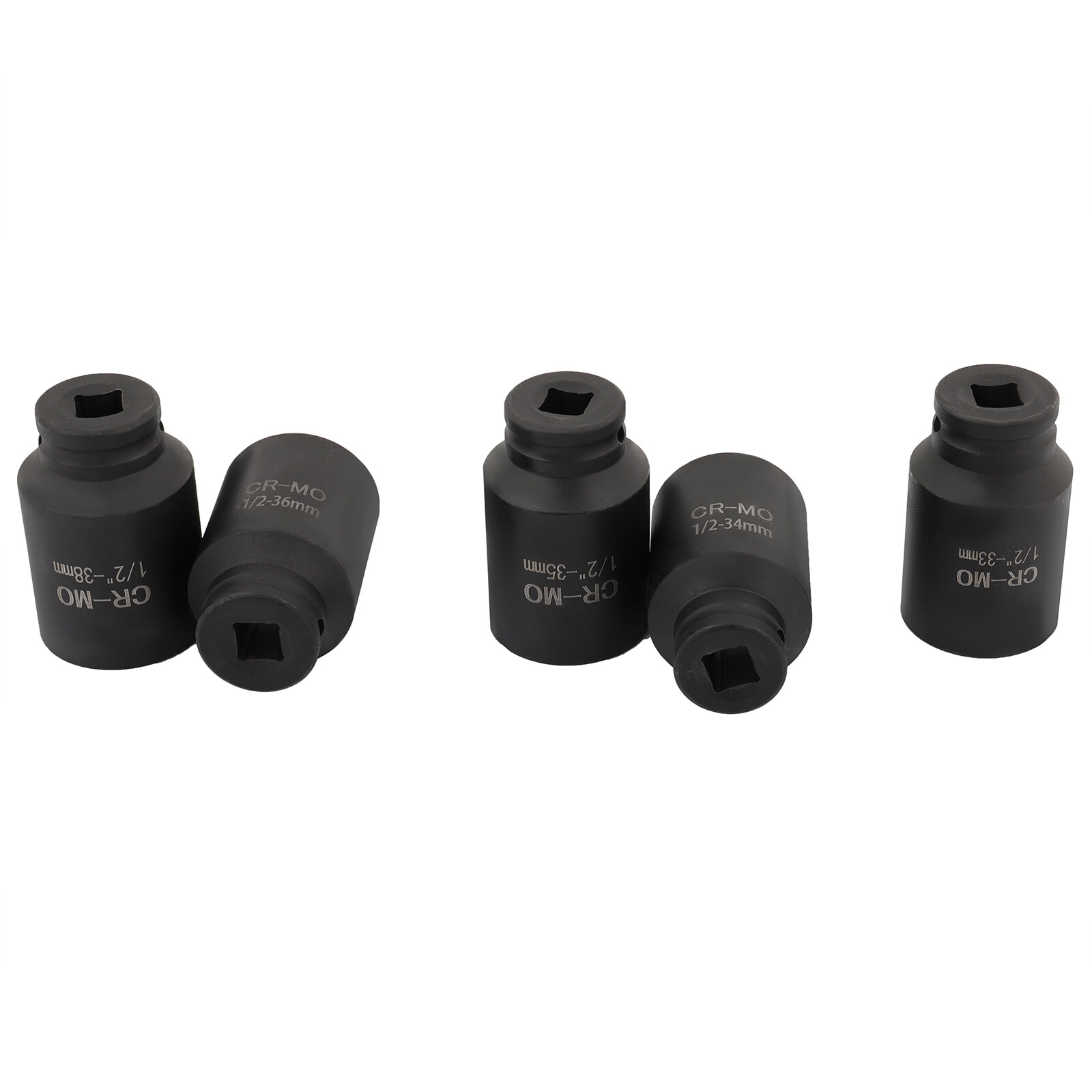 5PC 33MM-34-35-36-38MM 1/2» DRIVE 6 POINT DEEP SPINDLE AXLE NUT SOCKET SET TOOL