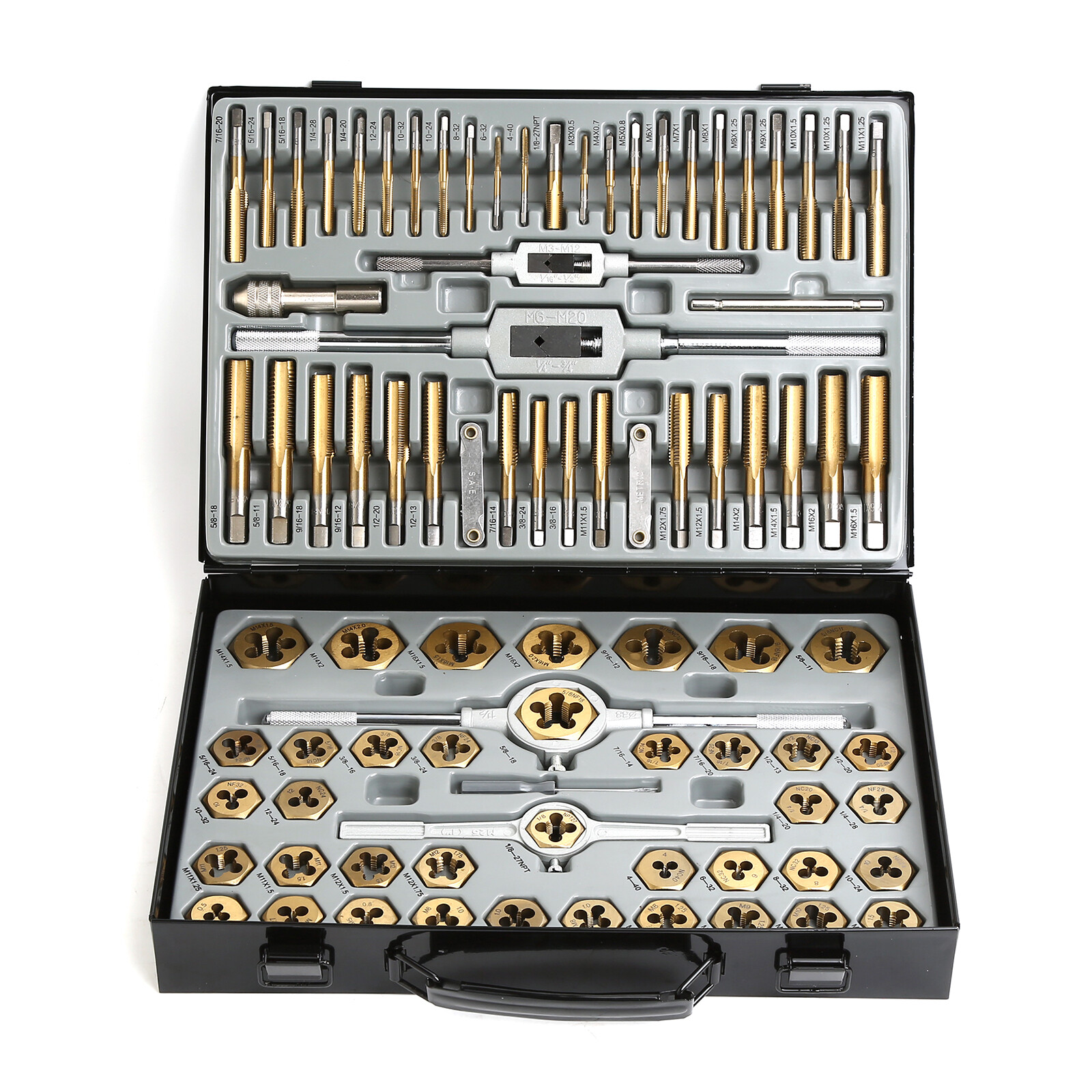 Tap & Die Tools Set, SAE / METRIC Metal Case Tapping Thread Cutting Kit Set 86PC