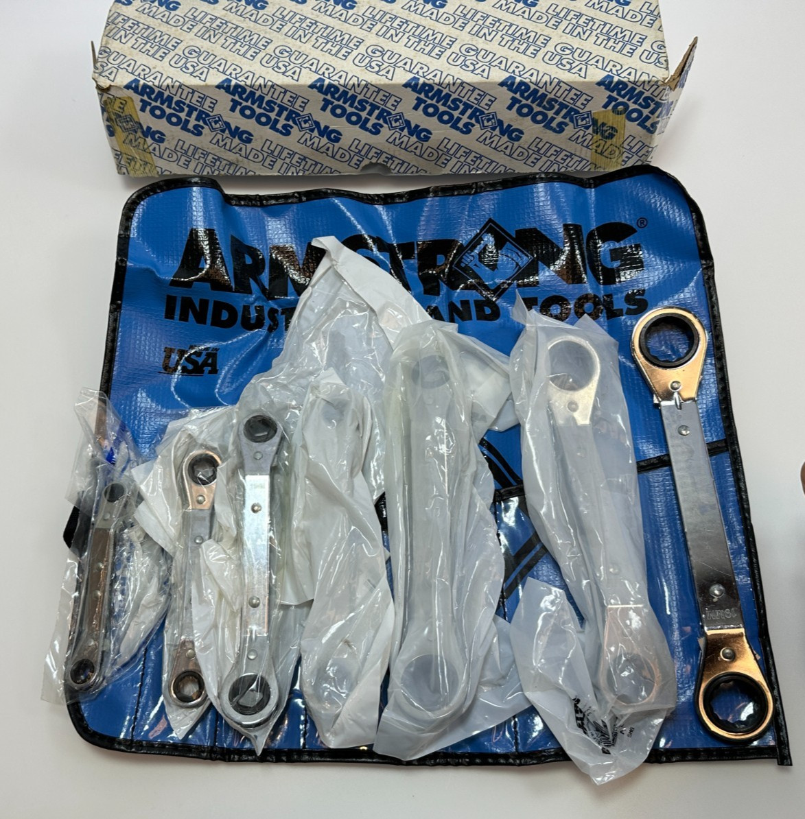 NOS Armstrong Tools USA 54-655 7pc Metric 7mm-21mm Offset Ratcheting Wrench Set
