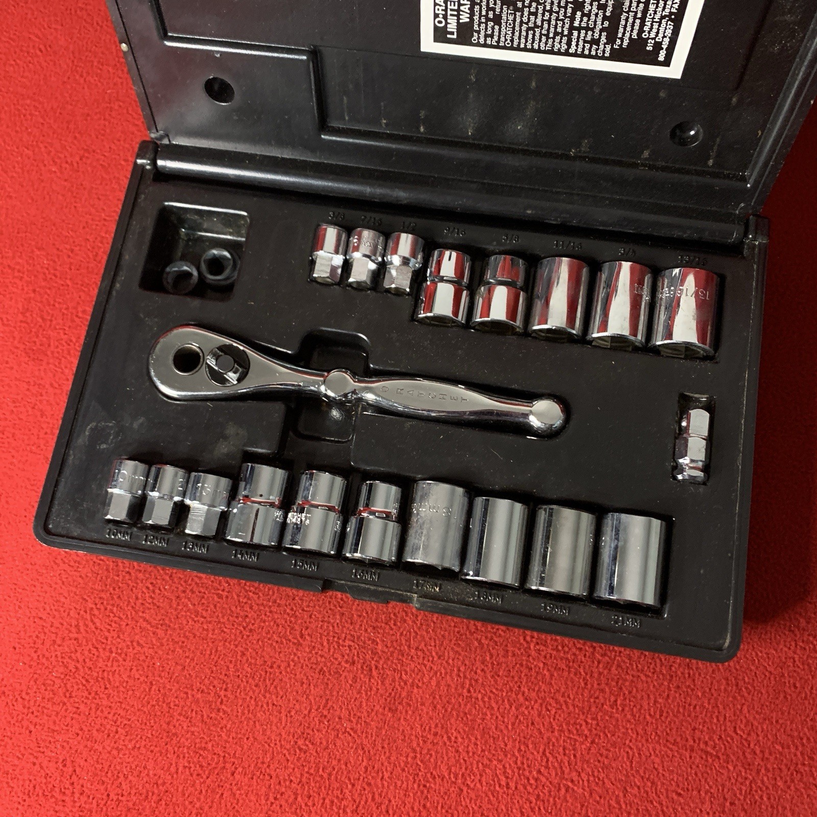 Vintage O-RATCHET 22pc PASS THROUGH SOCKET SET Metric & SAE 34759 USA made