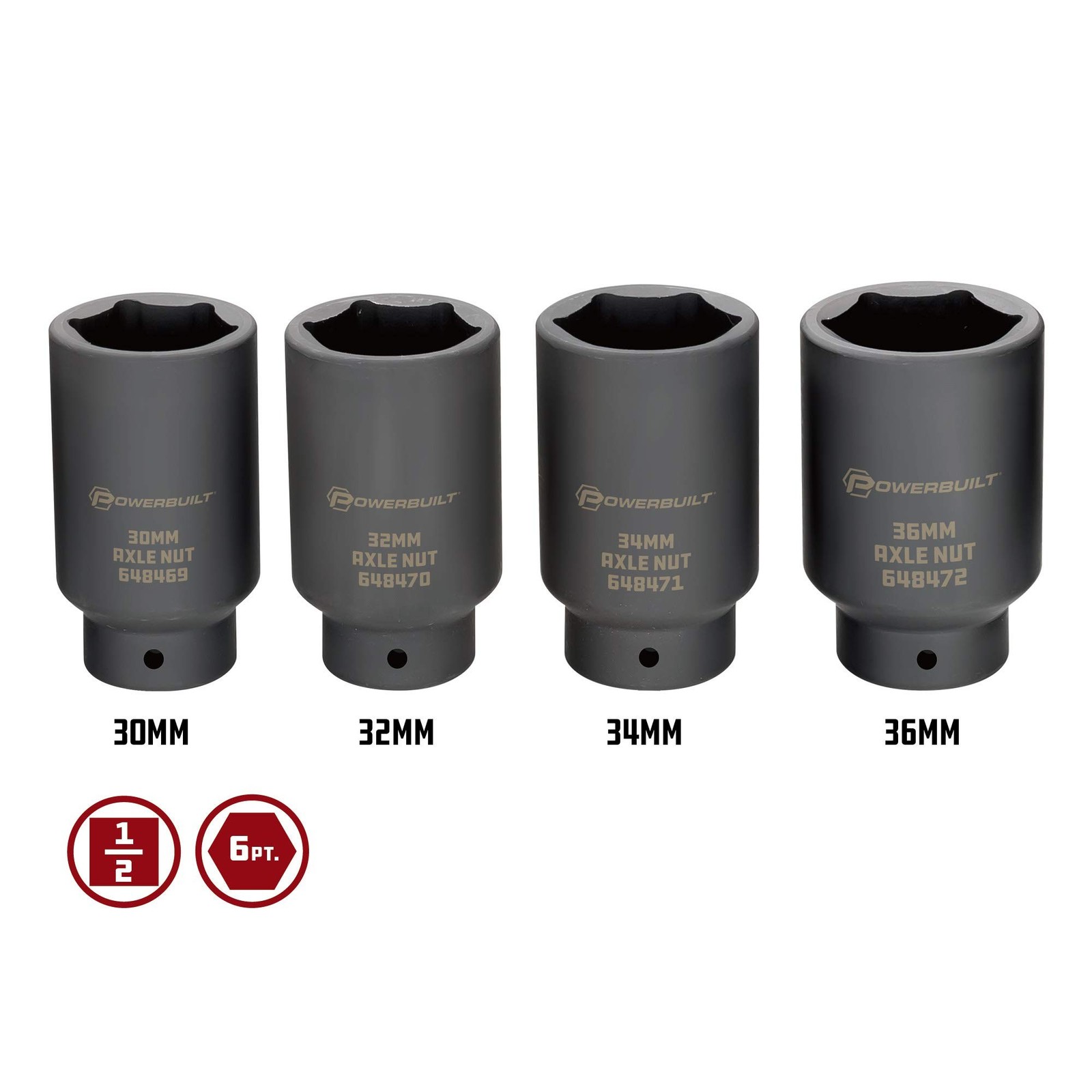 Powerbuilt 4 Piece Axle Nut Socket Set Kit 10 – 648635, Black