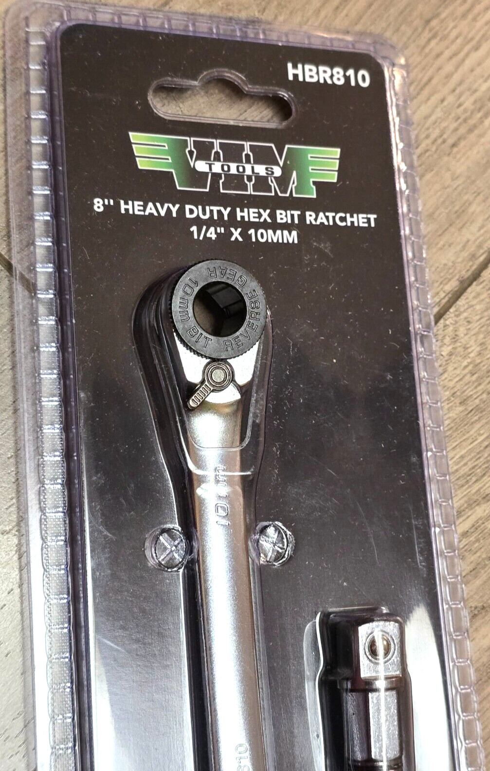 Vim Tools 1/4 & 10mm Hex Dual Ratchet Wrench w/1/4 & 3/8 dr Adapters #HBR810