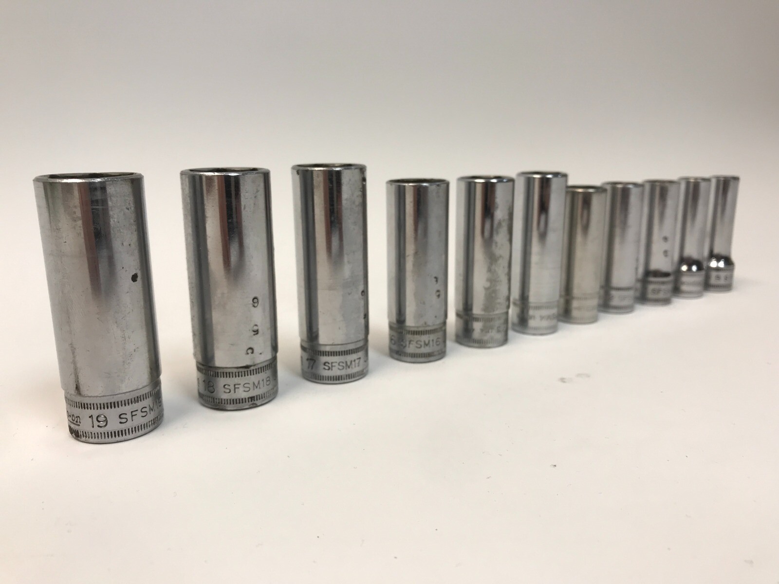 Snap On 11Pc Metric 3/8 Drive 6pt Deep Socket Set 9MM – 19MM SFSM