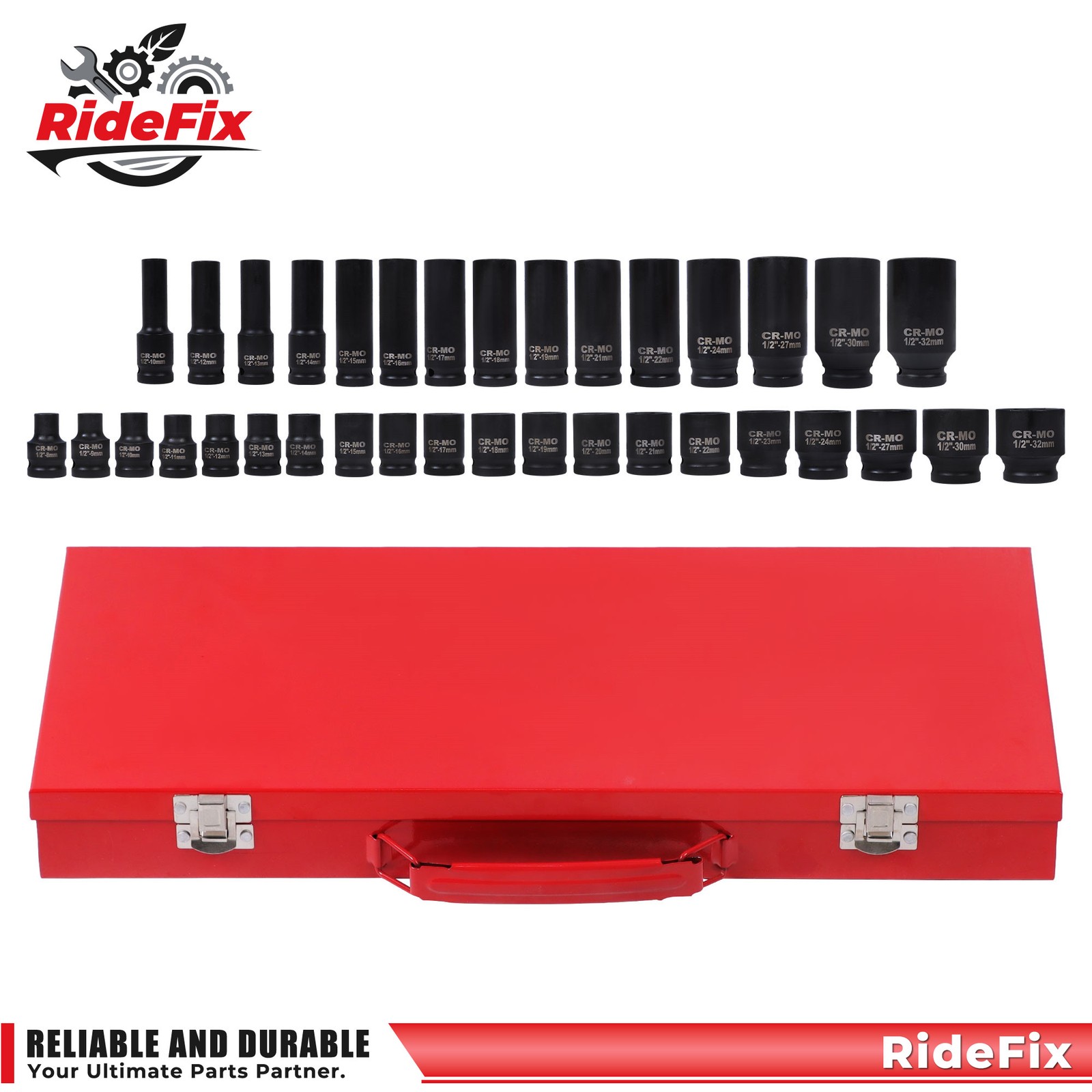 1/2″ Inch 35Pcs Deep Impact Socket Set Drive 8-32mm Metric Garage Sae With Box