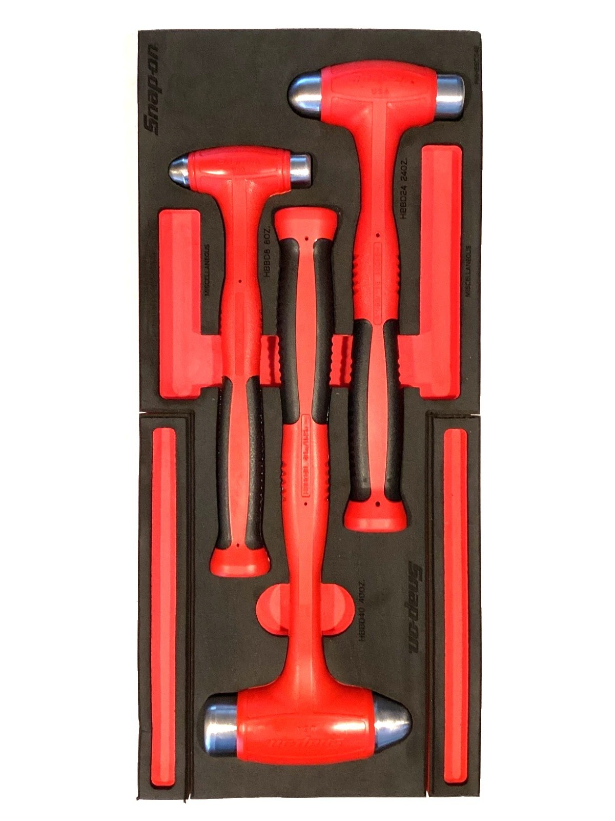 New Snap-on™ HBBD302FR 3-pc 8 24 40 oz RED Dead Blow Hammer Foam Set HBBD8