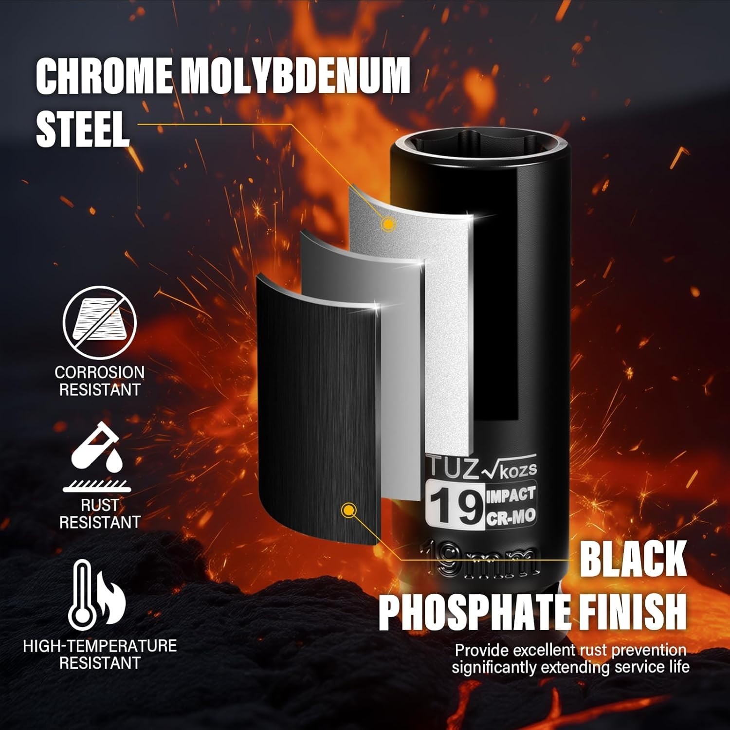 19mm Deep Impact Socket – 1/2 Inch Drive, Superior CR-MO Steel Strength