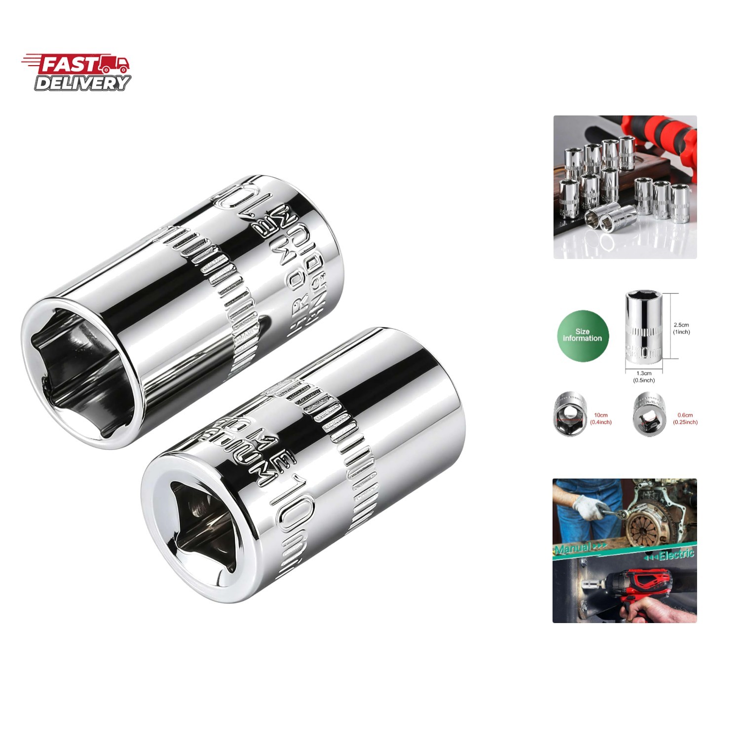 2Pcs Shallow Socket 1/4 Inch Drive 10mm socket 6 Point -CORROSION RESISTANCE