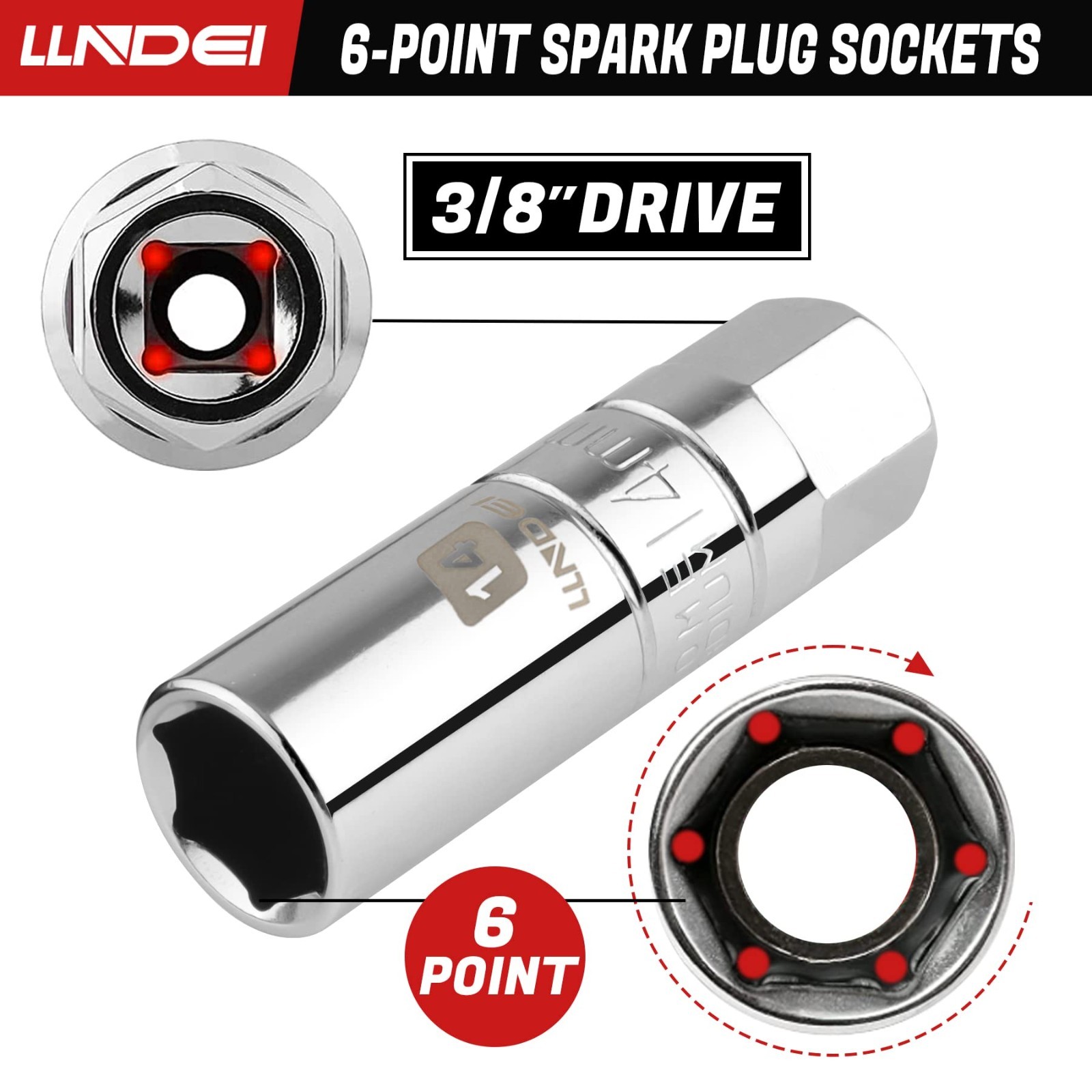 7PCS Spark Plug Socket Set 3/8″ Drive, 14mm 18mm 5/8″ 3/4″ 13/16″, Thin Wall CR-