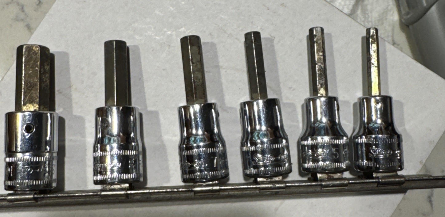 Snap-On 6 pc 3/8″ Drive Metric Hex Bit / Allen head Socket Set 4,5,6,7,8,10 mm