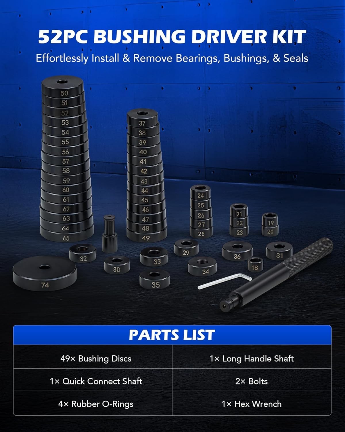 52-in-1 Custom Bushing Driver Tool Set and Transmission Wheel Axle Bearing Race