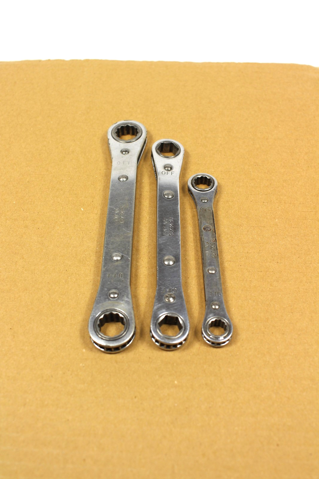Snap-on 3/8″×7/16″-1/2”x9/16” -9/16”x5/8” 12pt Ratchet Wrench Lot Of 3 Pcs.