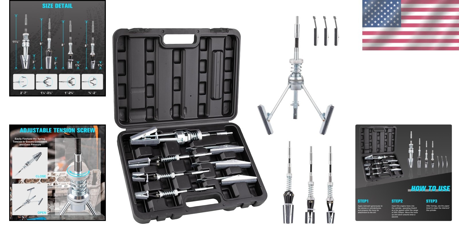 7-Piece Engine Cylinder Hone Kit – Precision Polishing Tools with Honing Stones