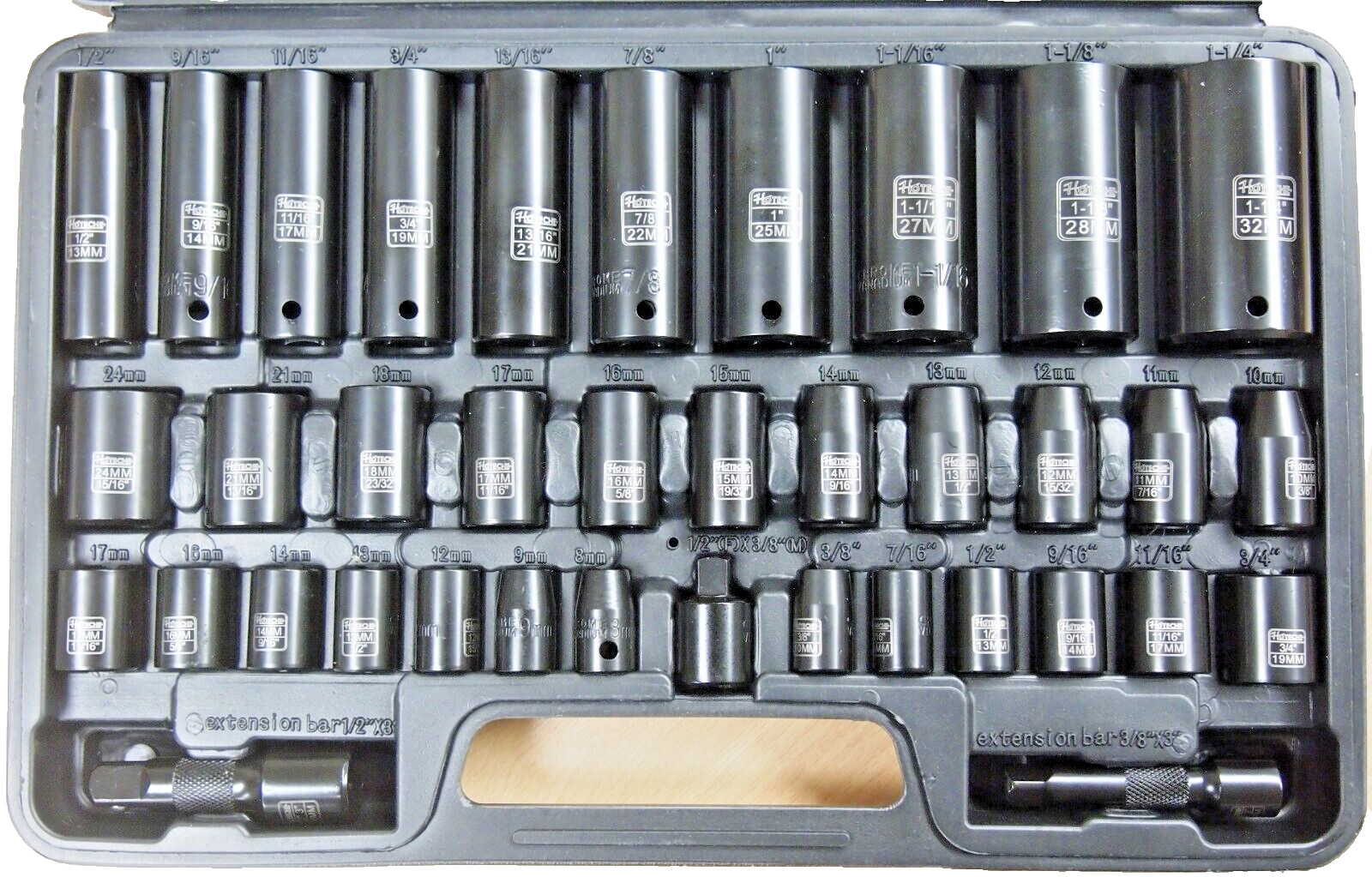 HOTECHE 38 Pcs 1/2″ 3/8″ Dr. Duo Metric SAE Impact Socket Deep Shallow 206404