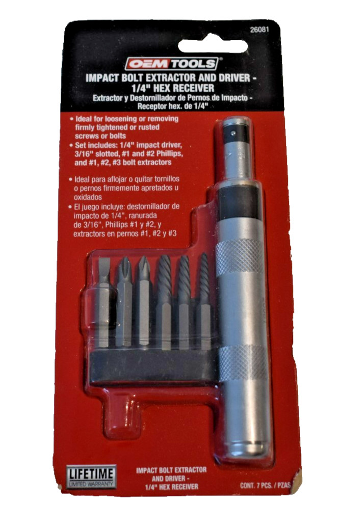 OEM Tools 26081 Impact Bolt Extractor & Driver 1/4″ Hex Receiver 7 pcs