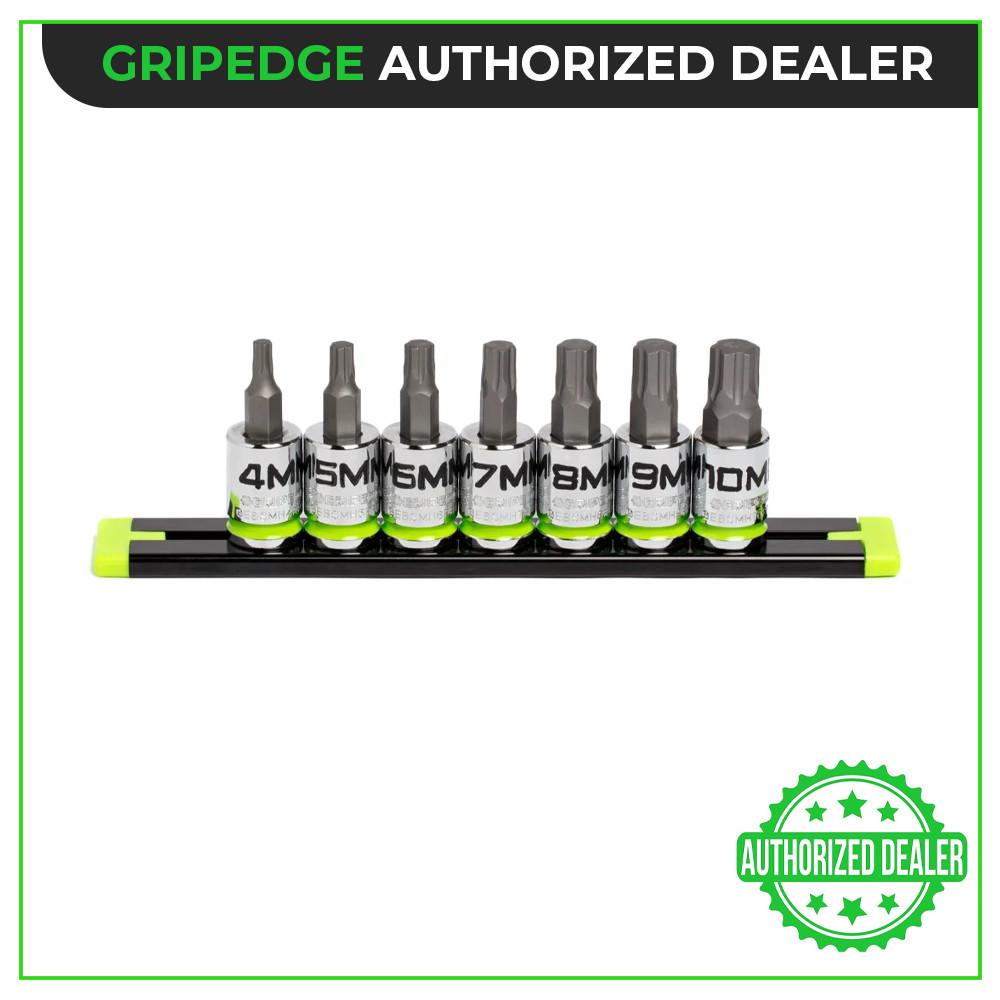 GripEdge Tools GE7BSMHSRPT 3/8» Dr Short Metric RPT Hex Driver Set 7-PC