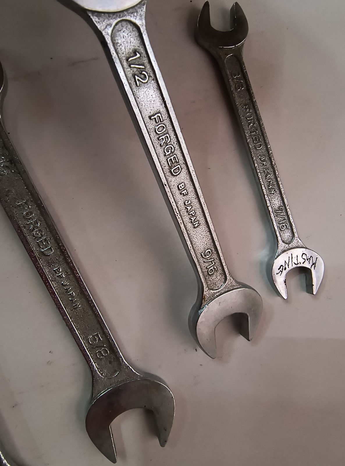Vtg SEARS 4pc Open End Wrench Set Japan 11/16×3/4, 9/16×5/8, 1/2×9/16, 3/8×7/16