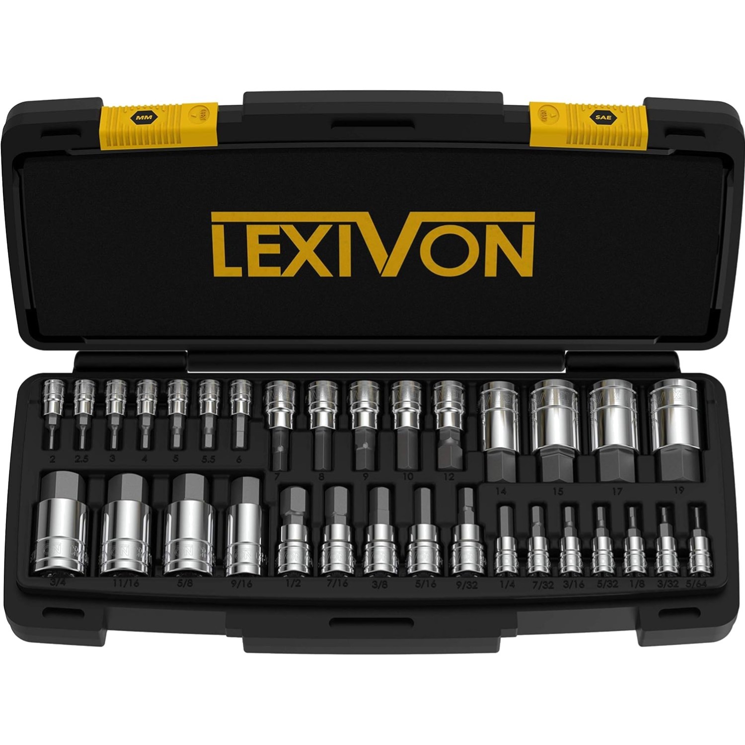 Hex Bit Socket Set 32-Piece S2 Alloy Steel SAE Metric Chrome Finish Durable