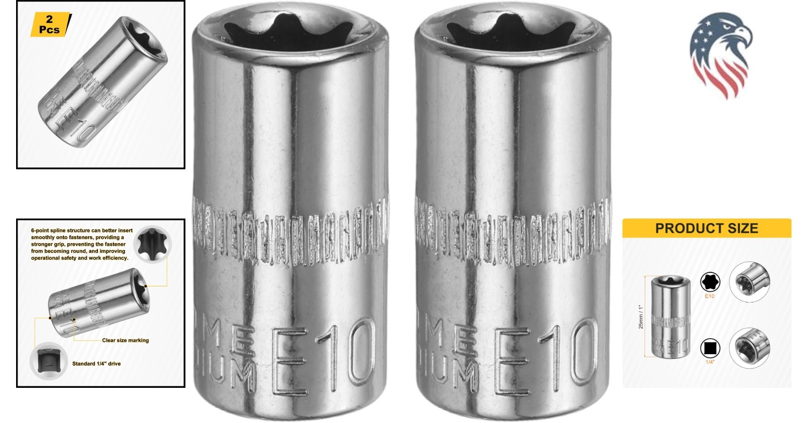 2pcs E10 External Torx Socket Set Compatible with Automotive Machinery 1/4″ D…