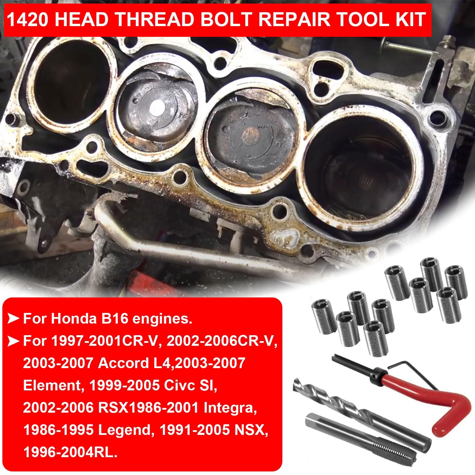1420 Thread Repair Tool Kit M11.5mmx1.5 for Toyota for Honda B16 Engine Cylinder