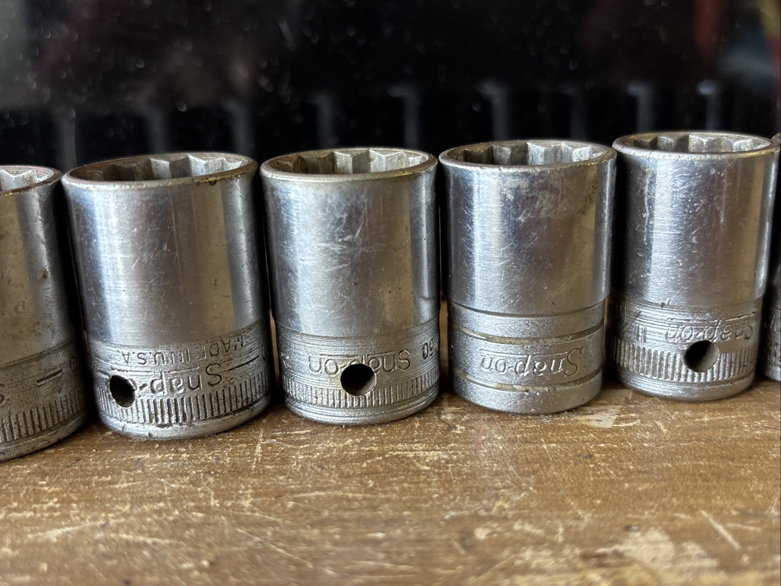 Vintage Set of 11 Snap On 1/2″ Drive 12 Pt. SAE SW Sockets
