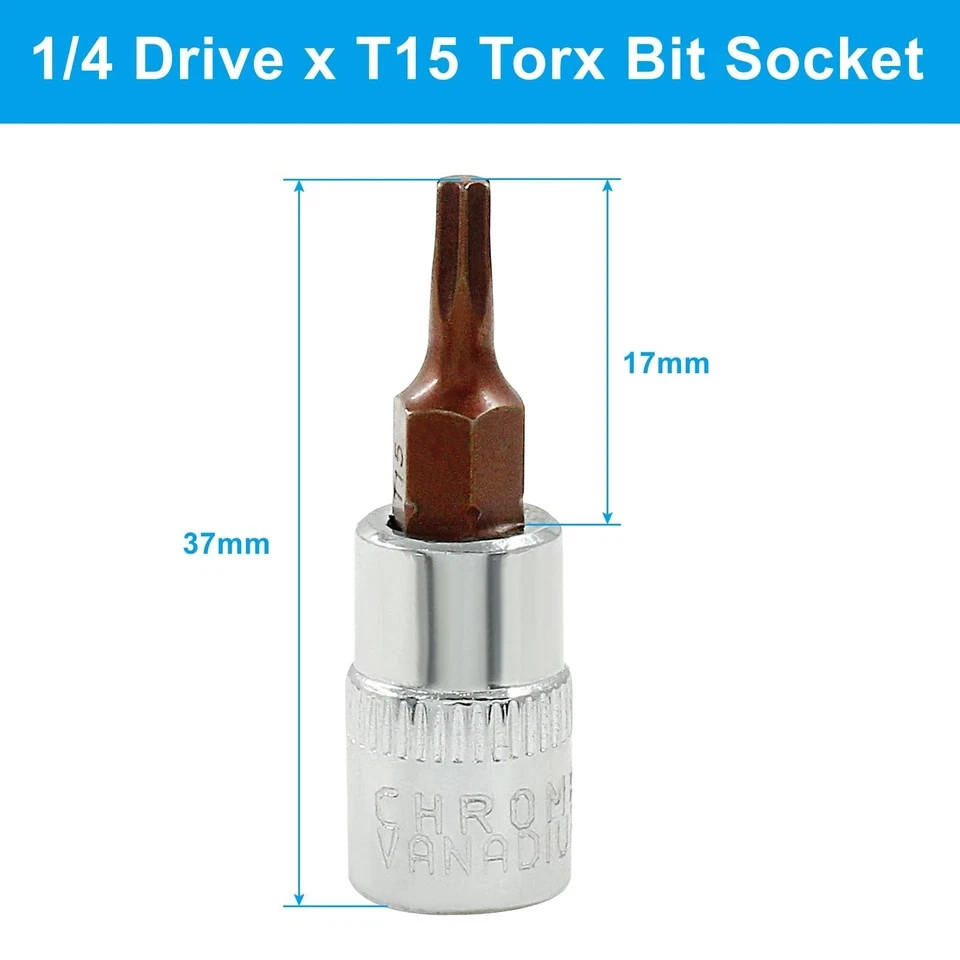 PHITUODA 5 Pcs T15 Torx Bit Socket 1/4″ Drive S2 Alloy Steel Cr-V