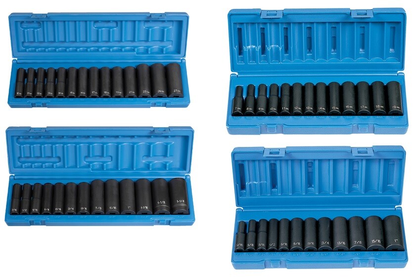 Grey Pneumatic 3/8″ & 1/2″ Drive 6 Point Deep Socket Set Combo Metric & SAE