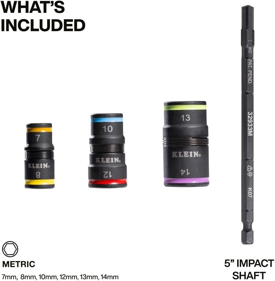 Impact Socket Set with 3 Flip Sockets – Hex Sizes 7-14mm, Quick Connect