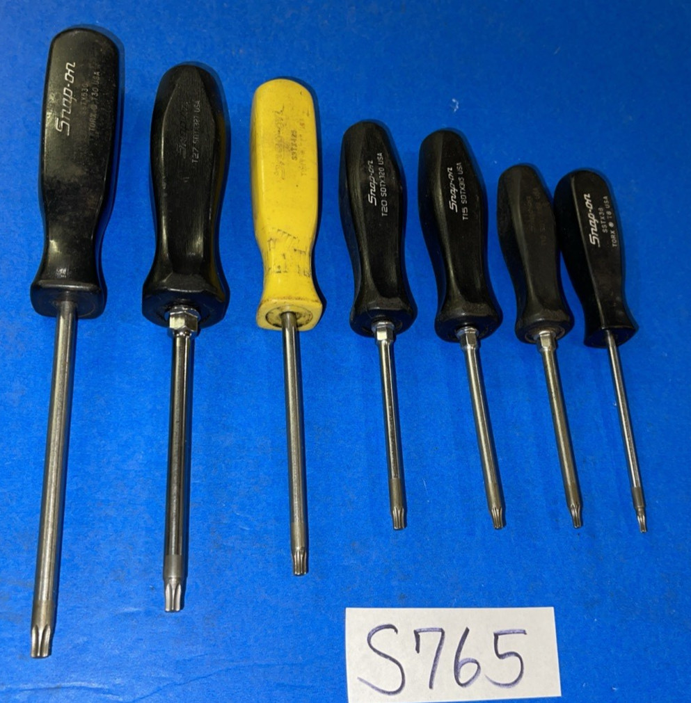 SNAP-ON TOOLS 7 PIECE TORX SCREWDRIVER SET BLACK & YELLOW HANDLE T8-T30