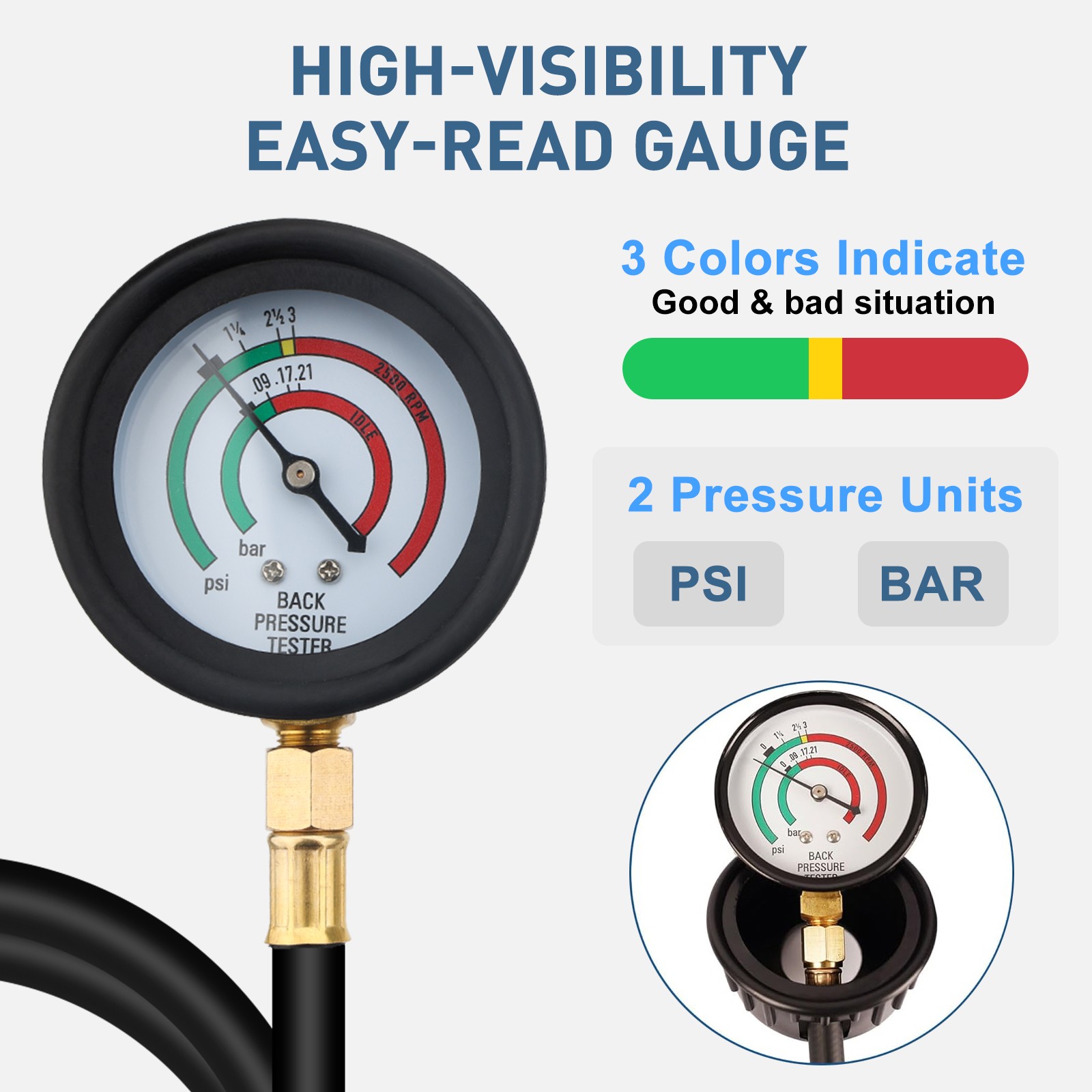 Exhaust Back Pressure Tester Gauge Kit w/ Adapter Diagnoses Catalytic Converter