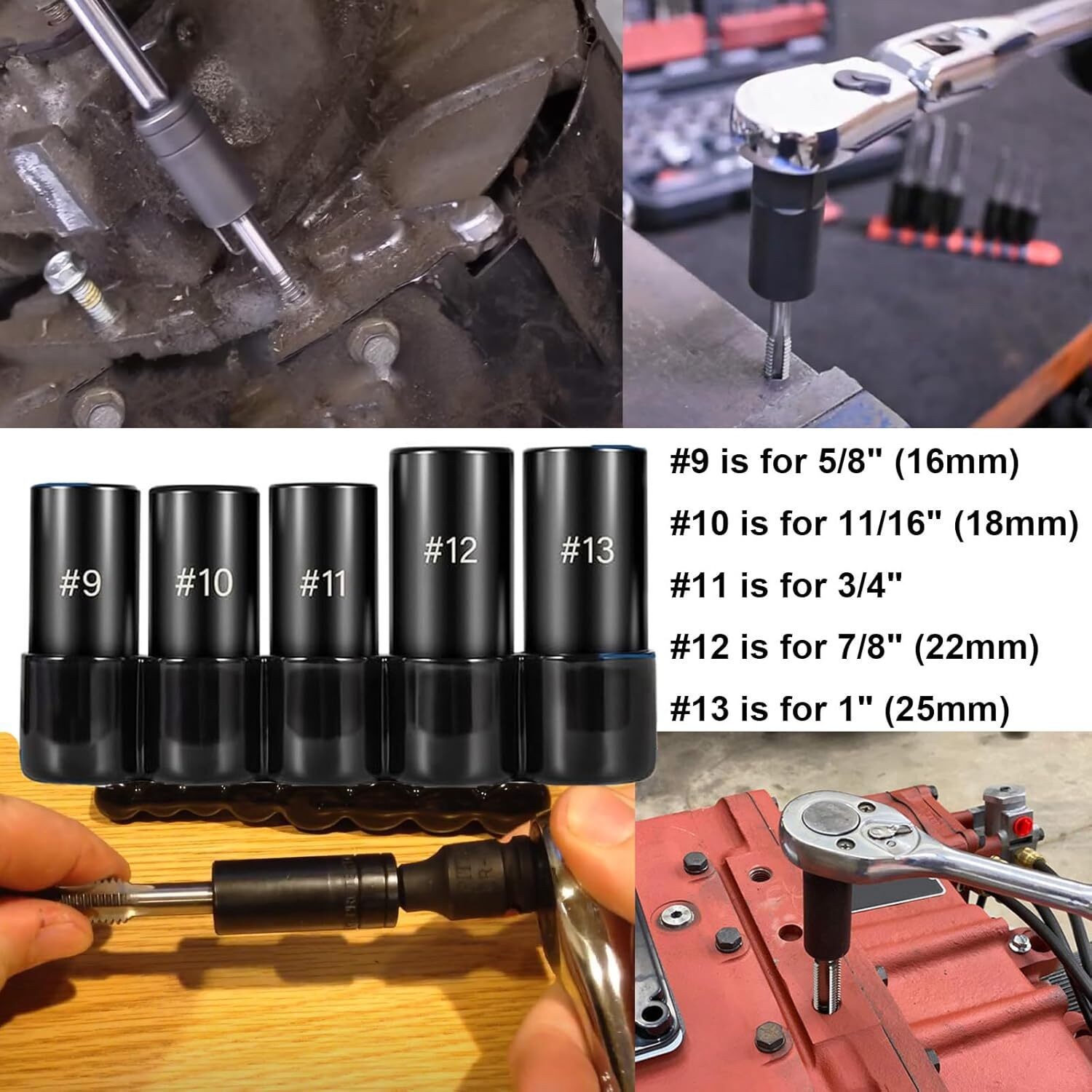 71670 Large Tap Socket Set 5 Pc 1/2″Drive 5/8″ 11/16″ 3/4″ 7/8″ 1″ SAE Metric